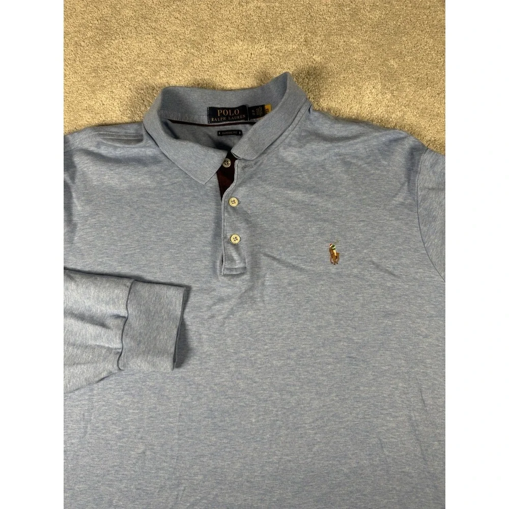 Polo Ralph‎ Lauren Men's XL Henley Heather Blue Classic fit L/S Flesh pony Boxy